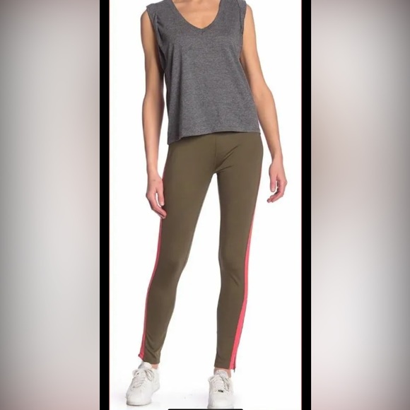 Free People FP Movement Green/Pink Stripe Zipper Side Leggings size Small EUC - Picture 2 of 12